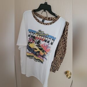 Shein Curve 3xl Racing Tee And Cheetah Bike Shorts Set